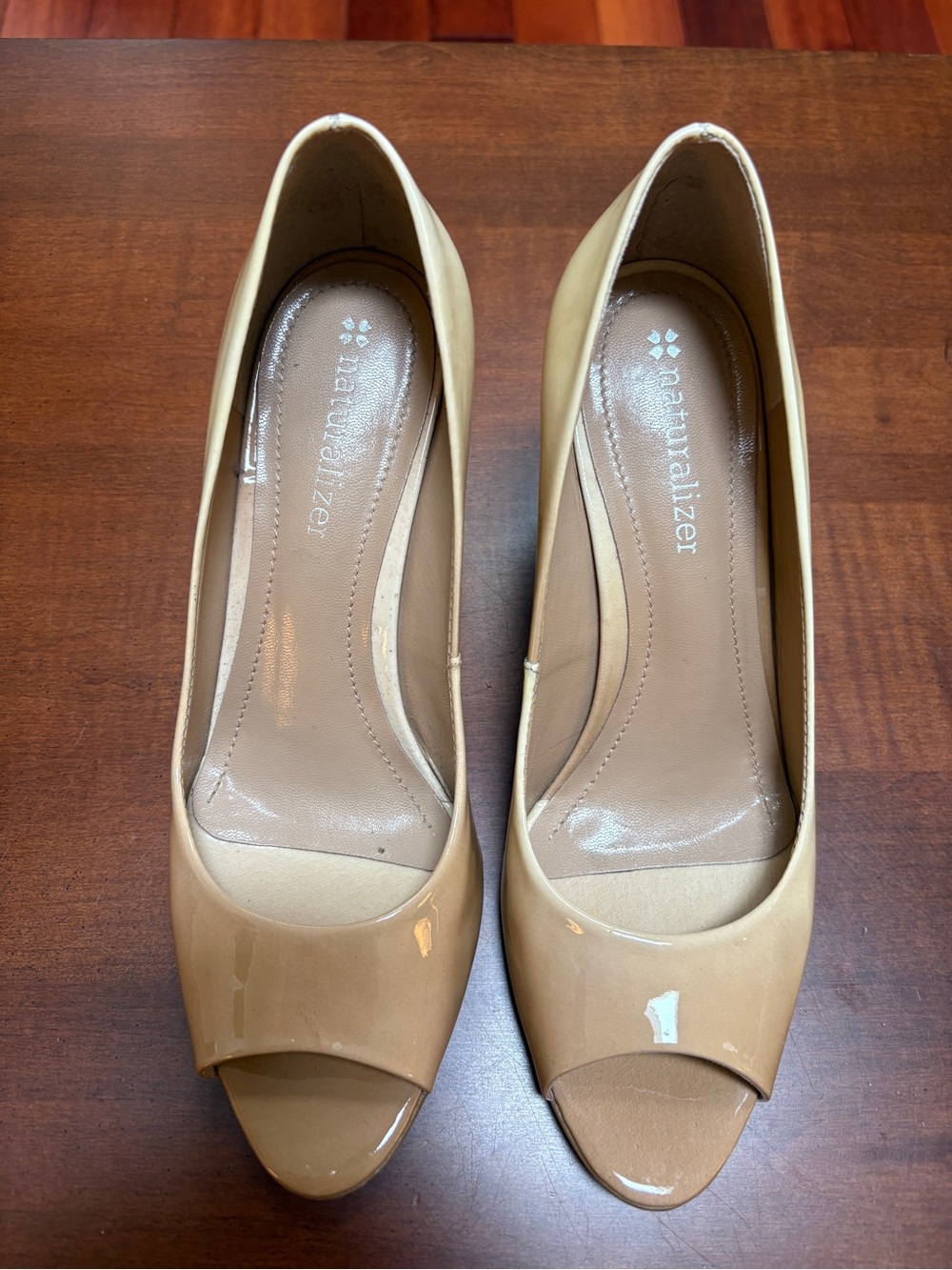Naturalizer Beige Patent Peep-Toe Heels